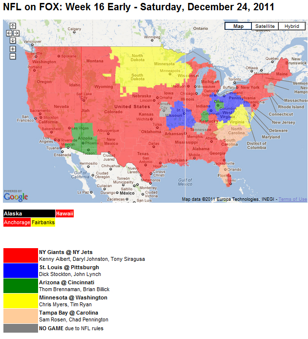 NFL TV Schedule Week 16 Coverage Maps for All CBS and Fox NFL Action