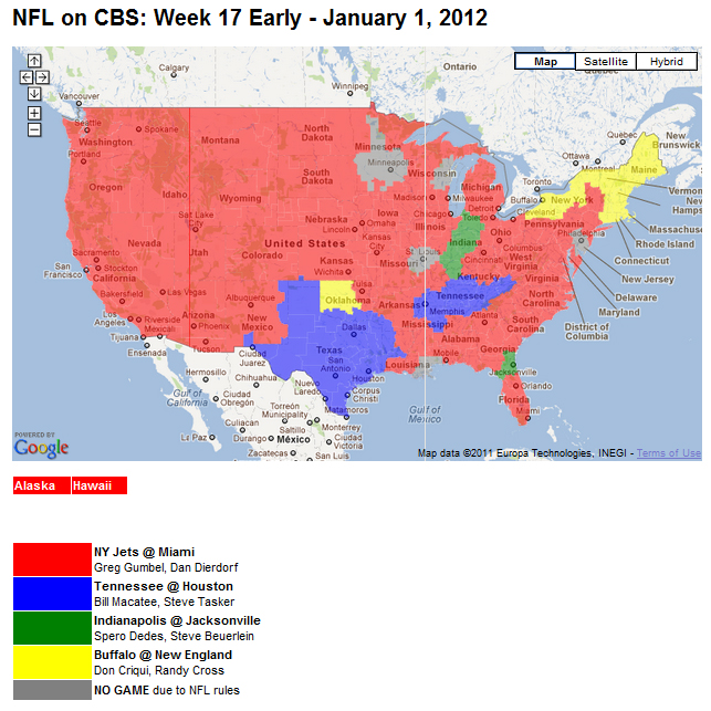 NFL TV Schedule Week 17 Coverage Maps for All CBS and Fox NFL Action