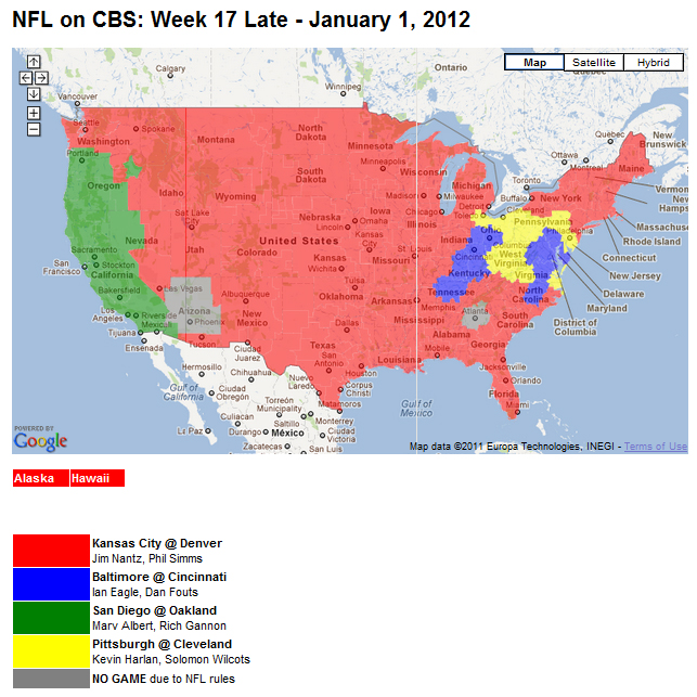 NFL TV Schedule Week 17 Coverage Maps for All CBS and Fox NFL Action