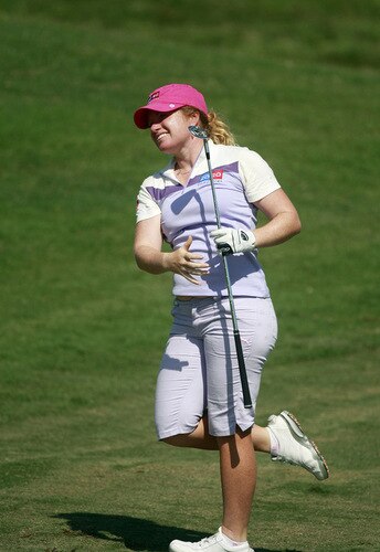 PRATTVILLE, AL - OCTOBER 1:  Mikaela Parmlid of Sweden watches her approach shot to the ninth green during first round play in the Navistar LPGA Classic at the Robert Trent Jones Golf Trail at Capitol Hill on October 1, 2009 in  Prattville, Alabama.  <br /><br /><span class="help">(Photo by Dave Martin/Getty Images)</span>