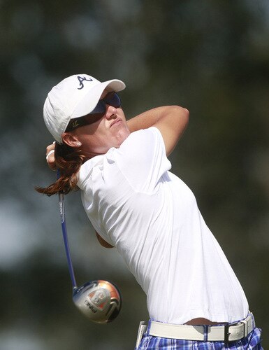 PRATTVILLE, AL - OCTOBER 1:  Sophie Gustafson of Sweden watches her drive from the 11th tee during first round play in the Navistar LPGA Classic at the Robert Trent Jones Golf Trail at Capitol Hill on October 1, 2009 in  Prattville, Alabama.  <br /><br /><span class="help">(Photo by Dave Martin/Getty Images)</span>