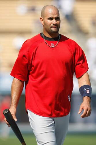 LOS ANGELES, CA - OCTOBER 08:  Albert Pujols #5 of the St. Louis Cardinals looks on during batting practice before taking on the Los Angeles Dodgers in Game Two of the NLDS during the 2009 MLB Playoffs at Dodger Stadium on October 8, 2009 in Los Angeles, California.  <br /><br /><span class="help">(Photo by Jeff Gross/Getty Images)</span>