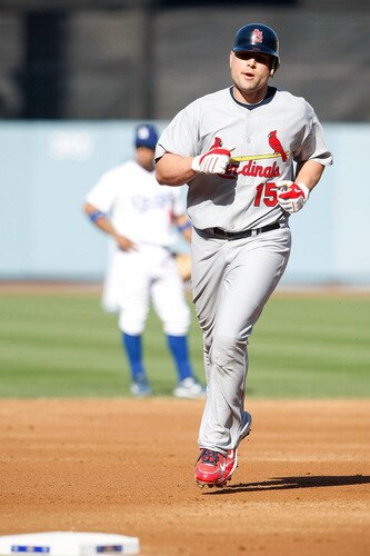 LOS ANGELES, CA - OCTOBER 08:  Matt Holliday #15 of the St. Louis Cardinals rounds the bases after hitting a solo home run in the second inning against the Los Angeles Dodgers in Game Two of the NLDS during the 2009 MLB Playoffs at Dodger Stadium on October 8, 2009 in Los Angeles, California.  <br /><br /><span class="help">(Photo by Jeff Gross/Getty Images)</span>