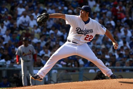 LOS ANGELES, CA - OCTOBER 08:  Pitcher Clayton Kershaw #22 of the Los Angeles Dodgers pitches in the first inning against the St. Louis Cardinals in Game Two of the NLDS during the 2009 MLB Playoffs at Dodger Stadium on October 8, 2009 in Los Angeles, California.  <br /><br /><span class="help">(Photo by Stephen Dunn/Getty Images)</span>