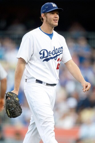 LOS ANGELES, CA - OCTOBER 08:  Pitcher Clayton Kershaw #22 of the Los Angeles Dodgers smiles from the mound against the St. Louis Cardinals in Game Two of the NLDS during the 2009 MLB Playoffs at Dodger Stadium on October 8, 2009 in Los Angeles, California.  <br /><br /><span class="help">(Photo by Jeff Gross/Getty Images)</span>