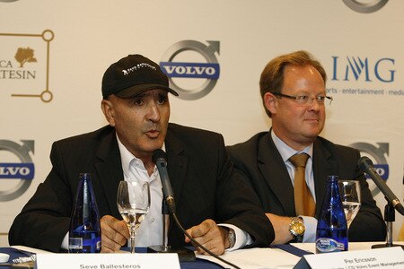 MADRID, SPAIN - OCTOBER 14: Seve Ballesteros (L) of Spain talks to media during the press conference of the Volvo World Match Play Championship 2009 presentation at Intercontinental Hotel on October 14, 2009 in Madrid, Spain. Ballesteros, who is recovering from cancer which has left him partially blind in his left eye, is hopeful that he'll be able to take part in the upcoming Volvo World Match Play. <br /><br /><span class="help">(Photo by Angel Martinez/Getty Images)</span>
