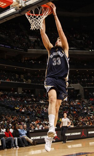 CHARLOTTE, NC - OCTOBER 23  Marc Gasol #33 of the Memphis Grizzlies shoots against the Charlotte Bobcats on October 23, 2009 at Time Warner Cable Arena in Charlotte, North Carolina.  <br /><br /><span class="help">(Photo by Kent Smith/NBAE via Getty Images)</span>