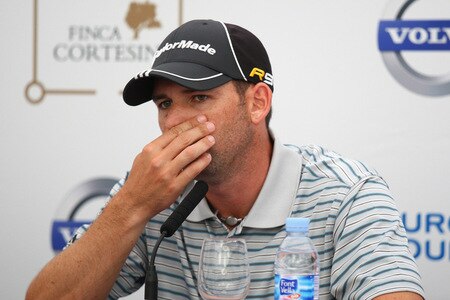 CASARES, SPAIN - OCTOBER 28:  Sergio Garcia of Spain listens to questions at a press conference following the Pro-Am round prior to the Volvo World Match Play Championship at Finca Cortesin on October 28, 2009 in Casares, Spain.  <br /><br /><span class="help">(Photo by Richard Heathcote/Getty Images)</span>