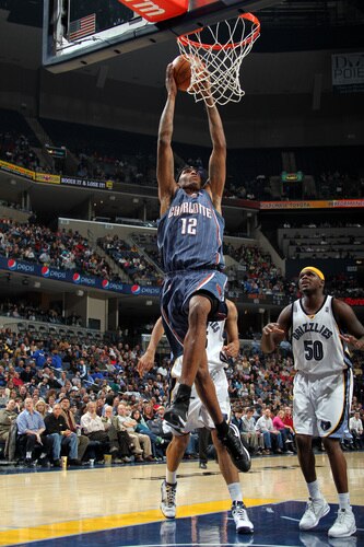 MEMPHIS, TN - FEBRUARY 26: Tyrus Thomas #12 of the Charlotte Bobcats dunks in a game against the Memphis Grizzlies on February 26, 2010 at FedExForum in Memphis, Tennessee.  <br /><br /><span class="help">(Photo by Joe Murphy/NBAE via Getty Images)</span>