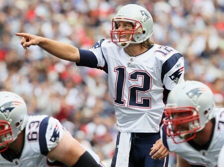 FOXBORO, MA - SEPTEMBER 12:  Tom Brady #12 of the New England Patriots calls out the play in the first half against the Cincinnati Bengals during the NFL season opener on September 12, 2010 at Gillette Stadium in Foxboro, Massachusetts.  <br /><br /><span class="help">(Photo by Elsa/Getty Images)</span>