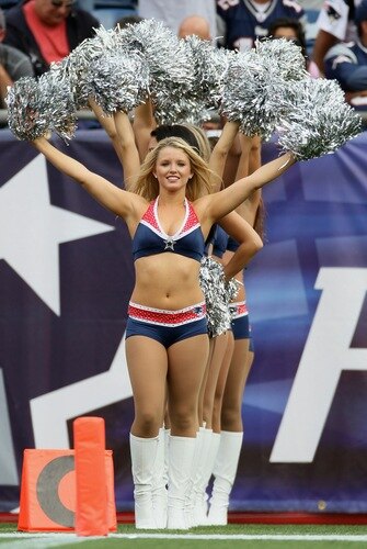 FOXBORO, MA - SEPTEMBER 12:  The New England Patriots cheerleaders entertain fans in the first half against the Cincinnati Bengals during the NFL season opener on September 12, 2010 at Gillette Stadium in Foxboro, Massachusetts.  <br /><br /><span class="help">(Photo by Elsa/Getty Images)</span>
