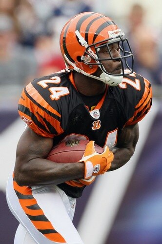 FOXBORO, MA - SEPTEMBER 12:  Adam Jones #24 of the Cincinnati Bengals returns a kickoff in the fourth quarter against the New England Patriots during the NFL season opener on September 12, 2010 at Gillette Stadium in Foxboro, Massachusetts. The Patriots defeated the Bengals 38-24.  <br /><br /><span class="help">(Photo by Elsa/Getty Images)</span>