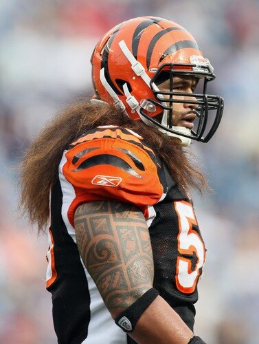 FOXBORO, MA - SEPTEMBER 12:  Rey Maualuga #58 of the Cincinnati Bengals walks off the field in the second half against the New England Patriots during the NFL season opener on September 12, 2010 at Gillette Stadium in Foxboro, Massachusetts. The Patriots defeated the Bengals 38-24.  <br /><br /><span class="help">(Photo by Elsa/Getty Images)</span>