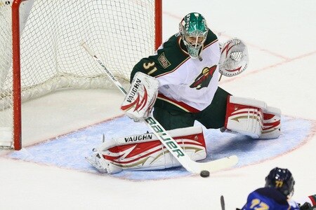 ST. LOUIS - SEPTEMBER 24: Matt Hackett #31 of the St. Louis Blues makes a save against the Minnesota Wild during a pre-season game at the Scottrade Center on September 24, 2010 in St. Louis, Missouri.  <br /><br /><span class="help">(Photo by Dilip Vishwanat/Getty Images)</span>