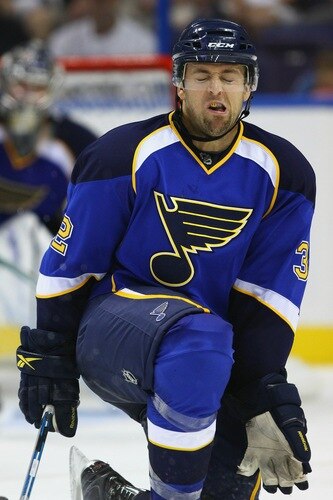 ST. LOUIS - SEPTEMBER 24: Chris Porter #32 of the St. Louis Blues blocks a shot against the Minnesota Wild during a pre-season game at the Scottrade Center on September 24, 2010 in St. Louis, Missouri.  <br /><br /><span class="help">(Photo by Dilip Vishwanat/Getty Images)</span>