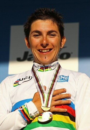 GEELONG, AUSTRALIA - OCTOBER 02:  Giorgia Bronzini of Italy celebrates with her medal during the medal presentation for the Women's Elite Road Race on day four of the UCI Road World Championships on October 2, 2010 in Geelong, Australia.  <br /><br /><span class="help">(Photo by Scott Barbour/Getty Images)</span>