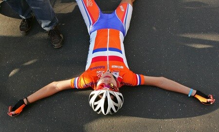 GEELONG, AUSTRALIA - OCTOBER 02:  Marianne Vos of the Netherlands lies on the ground after finishing the Women's Elite Road Race on day four of the UCI Road World Championships on October 2, 2010 in Geelong, Australia.  <br /><br /><span class="help">(Photo by Scott Barbour/Getty Images)</span>