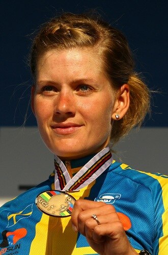 GEELONG, AUSTRALIA - OCTOBER 02:  Emma Johansson of Sweden celebrates with her medal during the medal presentation for the Women's Elite Road Race on day four of the UCI Road World Championships on October 2, 2010 in Geelong, Australia.  <br /><br /><span class="help">(Photo by Scott Barbour/Getty Images)</span>