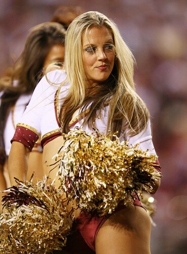 LANDOVER, MD - OCTOBER 17:  A Washington Redskins cheerleader performs during a game against the Indianapolis Colts at FedEx Field on October 17, 2010 in Landover, Maryland. The Colts won the game 27-24.  <br /><br /><span class="help">(Photo by Win McNamee/Getty Images)</span>