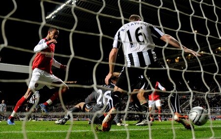 NEWCASTLE UPON TYNE, ENGLAND - OCTOBER 27:  Tim Krul of Newcastle United scores an own goal during the Carling Cup Fourth Round match between Newcastle United and Arsenal at St James' Park on October 27, 2010 in Newcastle, England.  <br /><br /><span class="help">(Photo by Michael Regan/Getty Images)</span>