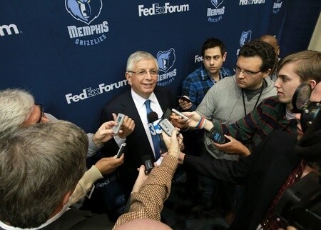 MEMPHIS, TN - DECEMBER 15: NBA commissioner David Stern answers questions from the Memphis media before a game between the Memphis Grizzlies and the Charlotte Bobcats on December 15, 2010 at FedExForum in Memphis, Tennessee.  <br /><br /><span class="help">(Photo by Joe Murphy/NBAE via Getty Images)</span>