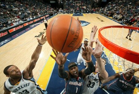 MEMPHIS, TN - DECEMBER 15: Stephen Jackson #1 of the Charlotte Bobcats rebounds against Marc Gasol #33 and Xavier Henry #13 of the Memphis Grizzlies on December 15, 2010 at FedExForum in Memphis, Tennessee.  <br /><br /><span class="help">(Photo by Joe Murphy/NBAE via Getty Images)</span>