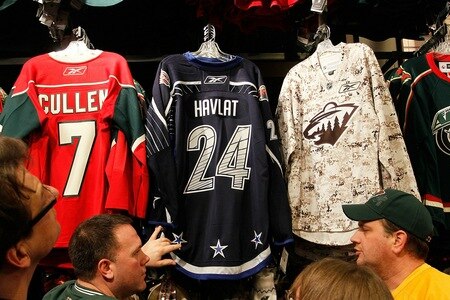 SAINT PAUL, MN - FEBRUARY 12: Fans look at  Minnesota Wild players Martin Havlat's All-Star jersey prior to the game against the St. Louis Blues at Xcel Energy Center on February 12, 2011 in Saint Paul, Minnesota.  <br /><br /><span class="help">(Photo by Bruce Kluckhohn/NHLI via Getty Images)</span>