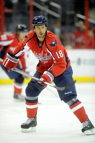 WASHINGTON, DC - MARCH 01:  Marco Sturm #18 of the Washington Capitals warms up before the game against the New York Islanders at the Verizon Center on March 1, 2011 in Washington, DC.  <br /><br /><span class="help">(Photo by Greg Fiume/Getty Images)</span>