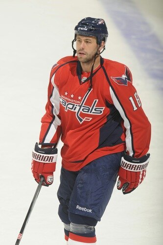 WASHINGTON, DC - MARCH 1:  Marco Sturm #18 of the Washington Capitals looks on during warm ups of a NHL hockey game against the New York Islanders on March 1, 2011 at the Verizon Center in Washington, DC.  <br /><br /><span class="help">(Photo by Mitchell Layton/NHLI via Getty Images)</span>