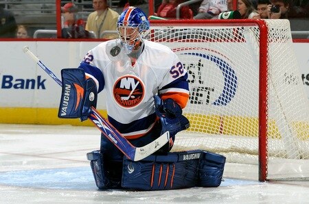 WASHINGTON, DC - MARCH 01: Nathan Lawson #52 of the New York Islanders makes a save against the Washington Capitals at the Verizon Center on March 1, 2011 in Washington, DC.  <br /><br /><span class="help">(Photo by Greg Fiume/Getty Images)</span>