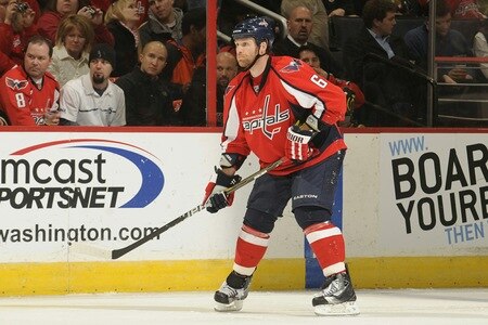 WASHINGTON, DC - MARCH 1:  Dennis Wideman #6 of the Washington Capitals looks on during a NHL hockey game against the New York Islanders on March 1, 2011 at the Verizon Center in Washington, DC.  <br /><br /><span class="help">(Photo by Mitchell Layton/NHLI via Getty Images)</span>