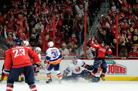 WASHINGTON, DC - MARCH 01:  Alex Ovechkin #8 of the Washington Capitals celebrates after scoring the game winning goal in overtime against the New York Islanders at the Verizon Center on March 1, 2011 in Washington, DC.  The Capitals wont he game 2-1.<br /><br /><span class="help">(Photo by Greg Fiume/Getty Images)</span>