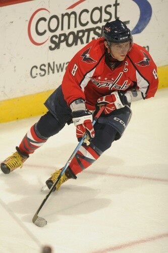 WASHINGTON, DC - MARCH 1:  Alex Ovechkin #8 of the Washington Capitals skates wiht the puck during a NHL hockey game against the New York Islanders on March 1, 2011 at the Verizon Center in Washington, DC.  <br /><br /><span class="help">(Photo by Mitchell Layton/NHLI via Getty Images)</span>