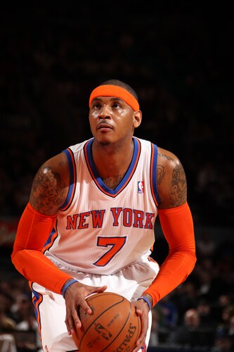 NEW YORK, NY - MARCH 13: Carmelo Anthony #7 of the New York Knicks shoots a free throw against the Indiana Pacers during a game on March 13, 2011 at Madison Square Garden in New York City.  <br /><br /><span class="help">(Photo by Nathaniel S. Butler/NBAE via Getty Images)</span>