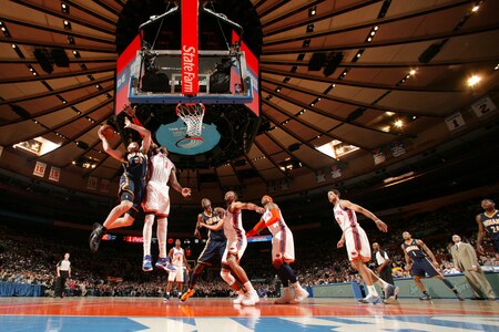 NEW YORK, NY - MARCH 13: Tyler Hansbrough #50 of the Indiana Pacers shoots against Amar'e Stoudemire #1 of the New York Knicks during a game on March 13, 2011 at Madison Square Garden in New York City.  <br /><br /><span class="help">(Photo by Nathaniel S. Butler/NBAE via Getty Images)</span>