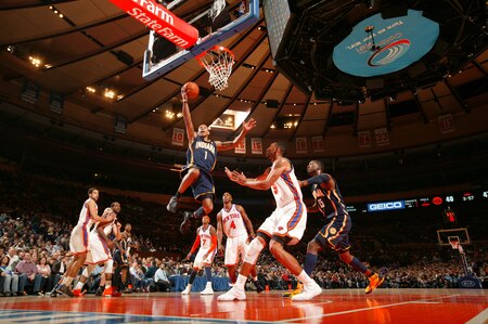 NEW YORK, NY - MARCH 13: Dahntay Jones #1 of the Indiana Pacers shoots over the New York Knicks during a game on March 13, 2011 at Madison Square Garden in New York City.  <br /><br /><span class="help">(Photo by Nathaniel S. Butler/NBAE via Getty Images)</span>