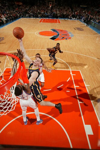 NEW YORK, NY - MARCH 13: Tyler Hansbrough #50 of the Indiana Pacers shoots over Amar'e Stoudemire #1 of the New York Knicks on March 13, 2011 at Madison Square Garden in New York City.  <br /><br /><span class="help">(Photo by Nathaniel S. Butler/NBAE via Getty Images)</span>