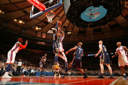NEW YORK, NY - MARCH 13: Amar'e Stoudemire #1 of the New York Knicks has his shot blocked by Roy Hibbert #55 of the Indiana Pacers during a game on March 13, 2011 at Madison Square Garden in New York City.  <br /><br /><span class="help">(Photo by Nathaniel S. Butler/NBAE via Getty Images)</span>