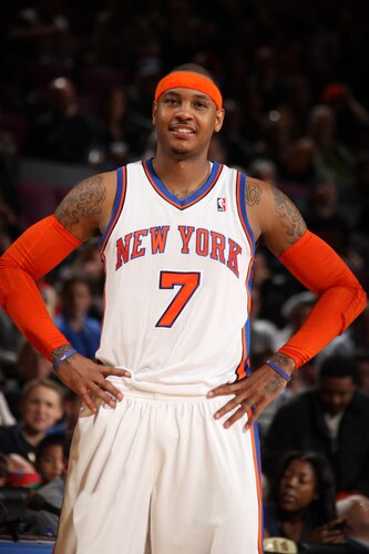 NEW YORK, NY - MARCH 13: Carmelo Anthony #7 of the New York Knicks smiles during the game against the Indiana Pacers March 13, 2011 at Madison Square Garden in New York City.  <br /><br /><span class="help">(Photo by Nathaniel S. Butler/NBAE via Getty Images)</span>