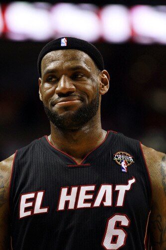 MIAMI - MARCH 14:  Forward LeBron James #6 of the Miami Heat smiles against the San Antonio Spurs at American Airlines Arena on March 14, 2011 in Miami, Florida. <br /><br /><span class="help">(Photo by Marc Serota/Getty Images)</span>