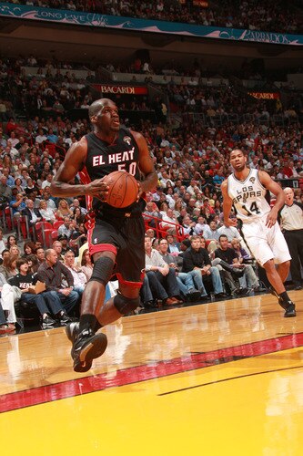 MIAMI - MARCH 14:  Joel Anthony #50 of the Miami Heat shoots against the San Antonio Spurs on March 14, 2011 at American Airlines Arena in Miami, Florida. <br /><br /><span class="help">(Photo by Victor Baldizon/NBAE via Getty Images)</span>