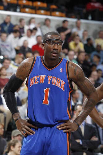 INDIANAPOLIS, IN - MARCH 15: Amar'e Stoudemire #1 of the New York Knicks looks on against the Indiana Pacers on March 15, 2011 at Conseco Fieldhouse in Indianapolis, Indiana. The Pacers defeated the Knicks 119-117. <br /><br /><span class="help">(Photo by Joe Robbins/NBAE via Getty Images)</span>