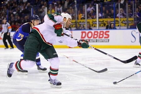 ST. LOUIS, MO - MARCH 29: Eric Nystrom #23 of the Minnesota Wild scores a goal against the St. Louis Blues at the Scottrade Center on March 29, 2011 in St. Louis, Missouri.  <br /><br /><span class="help">(Photo by Dilip Vishwanat/Getty Images)</span>