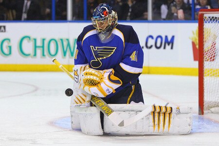 ST. LOUIS, MO - MARCH 29: Jaroslav Halak #41 of the St. Louis Blues makes a save against the Minnesota Wild at the Scottrade Center on March 29, 2011 in St. Louis, Missouri.  <br /><br /><span class="help">(Photo by Dilip Vishwanat/Getty Images)</span>