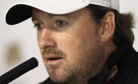 CASARES, SPAIN - MAY 17:  Graeme McDowell of Northern Ireland addresses a press conference ahead of the Volvo World Match Play Championship at Finca Cortesin on May 17, 2011 in Casares, Spain.  <br /><br /><span class="help">(Photo by Warren Little/Getty Images)</span>