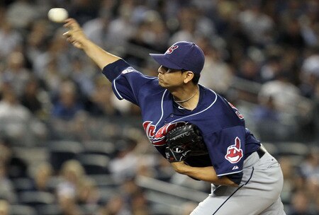 NEW YORK, NY - JUNE 13:  Carlos Carrasco #59 of the Cleveland Indians delivers a pitch against the New York Yankees on June 13, 2011 at Yankee Stadium in the Bronx borough of New York City. Cleveland defeated the Yankees 1-0. <br /><br /><span class="help">(Photo by Jim McIsaac/Getty Images)</span>