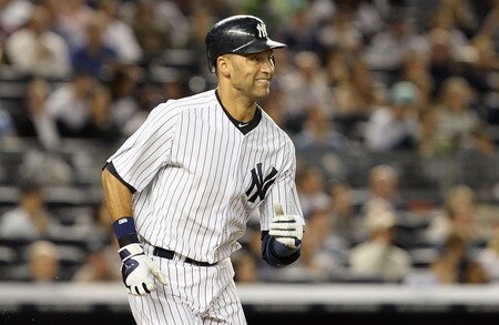 NEW YORK, NY - JUNE 13:  Derek Jeter #2 of the New York Yankees grimaces as he flies out in the fifth inning against the Cleveland Indians on June 13, 2011 at Yankee Stadium in the Bronx borough of New York City. Jeter suffered a sore right calf on the play and left the game.  <br /><br /><span class="help">(Photo by Jim McIsaac/Getty Images)</span>