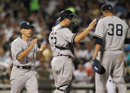 NEW YORK, NY - JULY 01: Manager of the New York Yankees Joe Girardi, pulls Luis Ayala #38 from the game against the New York Mets at Citi Field on July 1, 2011 in the Flushing neighborhood of the Queens borough of New York City.  <br /><br /><span class="help">(Photo by Nick Laham/Getty Images)</span>
