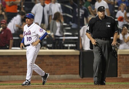 NEW YORK, NY - JULY 01:  Manager of the New York Mets, Terry Collins is thrown out of the game by home plate umpire Jerry Layne #24 against the New York Yankees at Citi Field on July 1, 2011 in the Flushing neighborhood of the Queens borough of New York City.  <br /><br /><span class="help">(Photo by Nick Laham/Getty Images)</span>