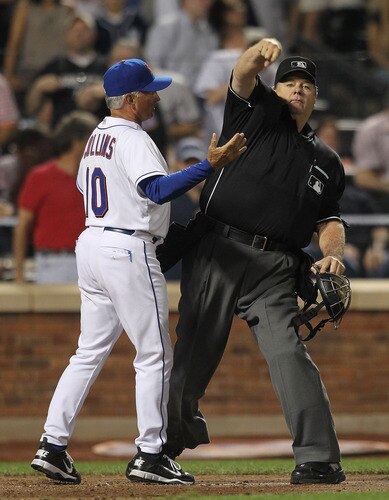 NEW YORK, NY - JULY 01:  Manager of the New York Mets, Terry Collins is thrown out of the game by home plate umpire Jerry Layne #24 against the New York Yankees at Citi Field on July 1, 2011 in the Flushing neighborhood of the Queens borough of New York City.  <br /><br /><span class="help">(Photo by Nick Laham/Getty Images)</span>